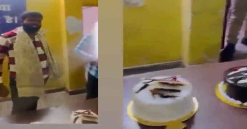 Lucknow News: सब्जी मंडी चौकी में अपराधी के साथ काटा गया केक