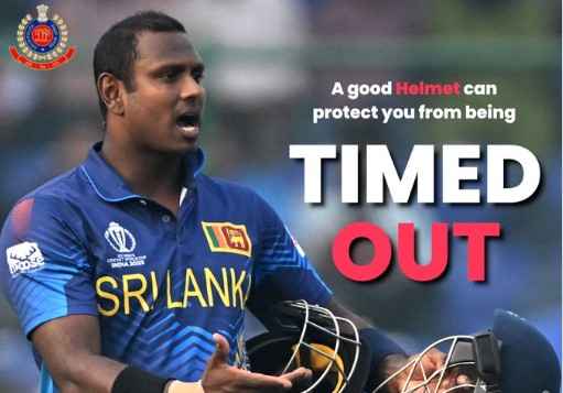 Angelo Mathews के ‘टाइम आउट’ पर Delhi Police ने दिया रोड सेफ्टी संदेश