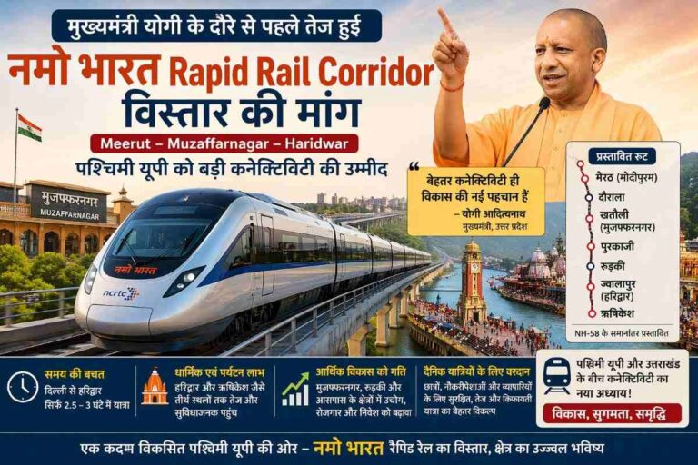 मुख्यमंत्री योगी के दौरे से पहले तेज हुई Meerut–Muzaffarnagar–Haridwar नमो भारत Rapid Rail Corridor विस्तार की मांग, पश्चिमी यूपी को बड़ी कनेक्टिविटी की उम्मीद