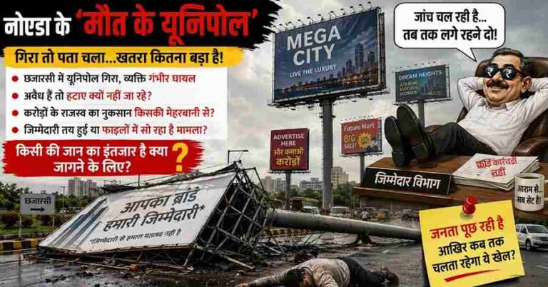 Noida में ‘मौत के यूनिपोल’ पर किसका संरक्षण? छजारसी-खोड़ा में हादसे के बाद भी कार्रवाई क्यों नहीं, करोड़ों के राजस्व पर भी उठे सवाल 1 Alleged Illegal Unipoles In Noida