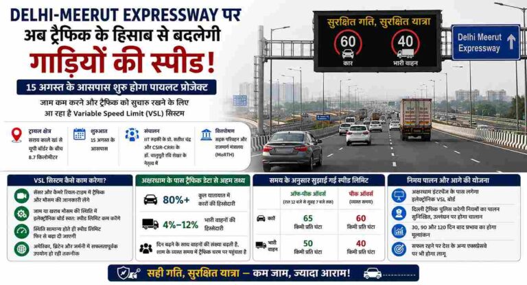 Delhi-Meerut Expressway पर अब जाम को ‘स्पीड’ से मात देगा सिस्टम! 8.7 किमी हिस्से में 15 अगस्त से Variable Speed Limit का ट्रायल, जानिए कब कितनी रहेगी रफ्तार 1 Delhi Meerut Expressway |