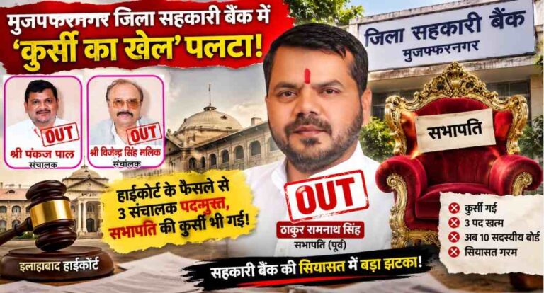 Muzaffarnagar जिला सहकारी बैंक में ‘कुर्सी का खेल’ पलटा, हाईकोर्ट के फैसले से सभापति ठाकुर रामनाथ सिंह समेत 3 संचालक Out! 1 Muzaffarnagar District Cooperative Bank Setback