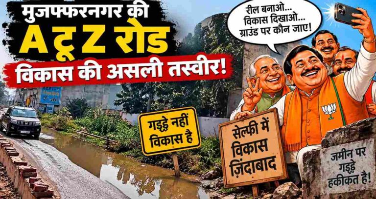 Muzaffarnagar की A टू Z रोड में गड्ढे ही गड्ढे, Bjp के जनप्रतिनिधि रीलों में व्यस्त, जनता सड़क पर जोखिम उठाने को मजबूर! 1 Muzaffarnagar-A-To-Z-Road-Potholes-Bjp-Municipality-Ground-Reality